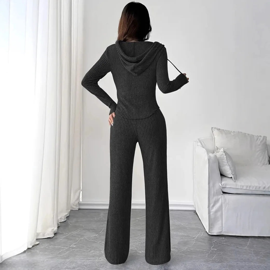 Solid Color Casual Slim Pants Sets For Women 2025 Elegant Autumn Women's Two Pieces Suit Full Trouser Set Female Outfit Clothes