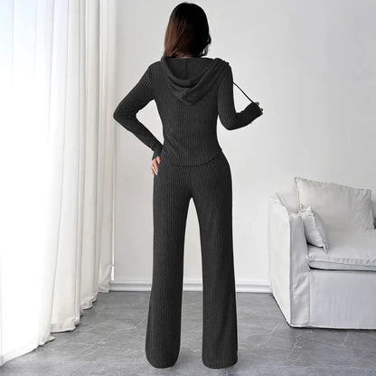 Solid Color Casual Slim Pants Sets For Women 2025 Elegant Autumn Women's Two Pieces Suit Full Trouser Set Female Outfit Clothes