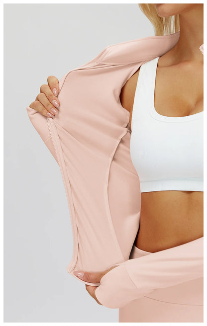 2Pcs Women's Long Sleeve Sports Jacket Zipper Gym Suit Outdoor Sportswear Yoga Workout Two-Piece Fitness Set Female Outfit