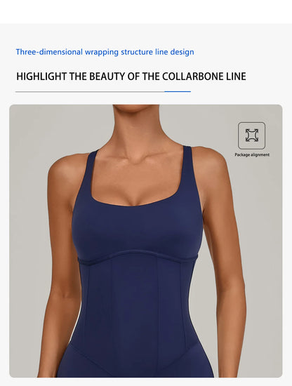 Women Adjustable Shoulder Straps Yoga Jumpsuit Dance-Inspired Backless Bodysuit Woman Tight-Fitting Workout Fitness One-Piece