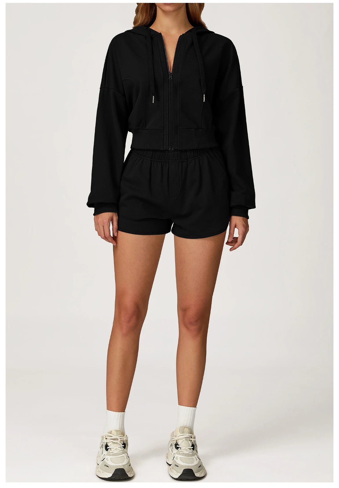 Winter 2-piece Sports Hoodie Set Women's Tracksuit Zipper Loose Long Sleeved Hooded Slimming Yoga Pants Set Running Fitness Set