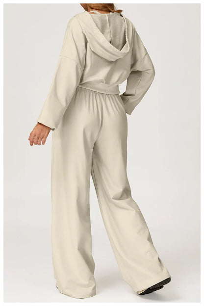 Winter 2-piece Sports Hoodie Set Women's Tracksuit Zipper Loose Long Sleeved Hooded Slimming Yoga Pants Set Running Fitness Set