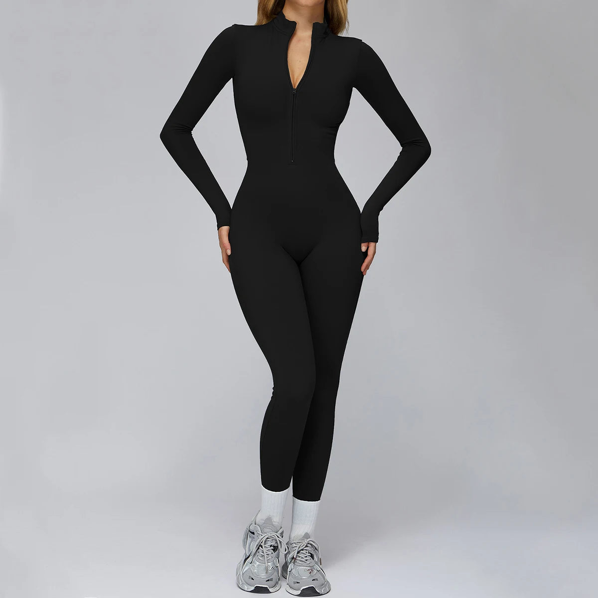 Women's Autumn/Winter Fitness Jumpsuit Tight-Fitting Fleece-Lined Yoga Jumpsuit Outdoor Thermal Jumpsuit Running & Fitness Wear