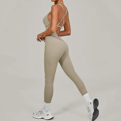 Women Adjustable Shoulder Straps Yoga Jumpsuit Dance-Inspired Backless Bodysuit Woman Tight-Fitting Workout Fitness One-Piece
