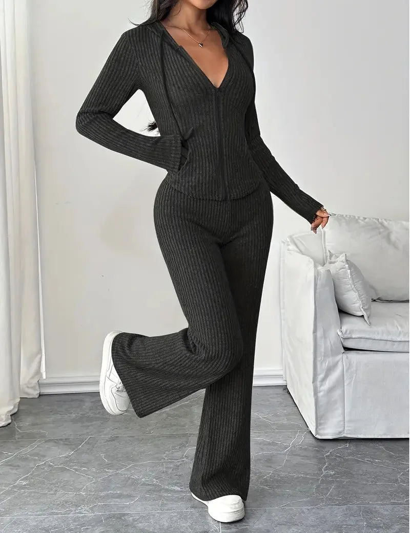 Solid Color Casual Slim Pants Sets For Women 2025 Elegant Autumn Women's Two Pieces Suit Full Trouser Set Female Outfit Clothes