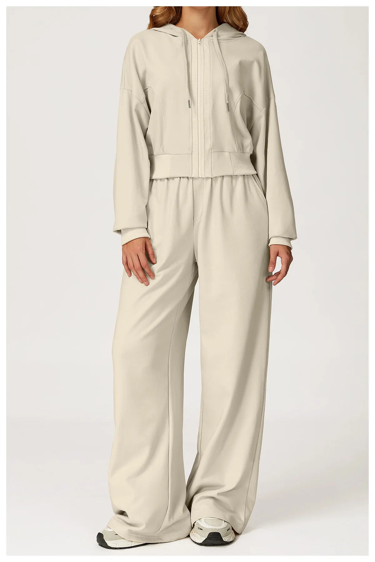 Winter 2-piece Sports Hoodie Set Women's Tracksuit Zipper Loose Long Sleeved Hooded Slimming Yoga Pants Set Running Fitness Set