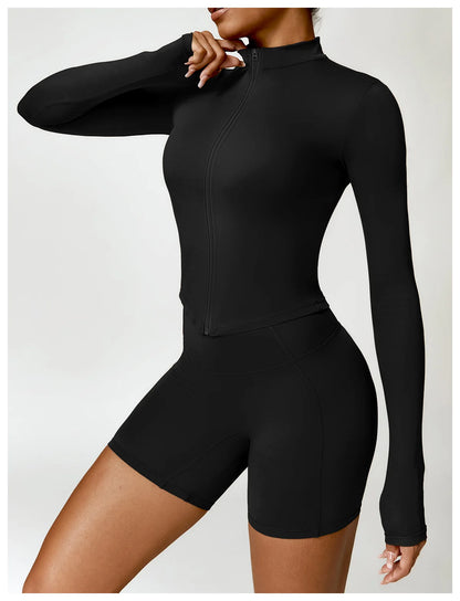Yoga Zipper Jacket – Long Sleeve Sportswear Top, Push-Up Workout, Running & Cycling Fitness Shirt