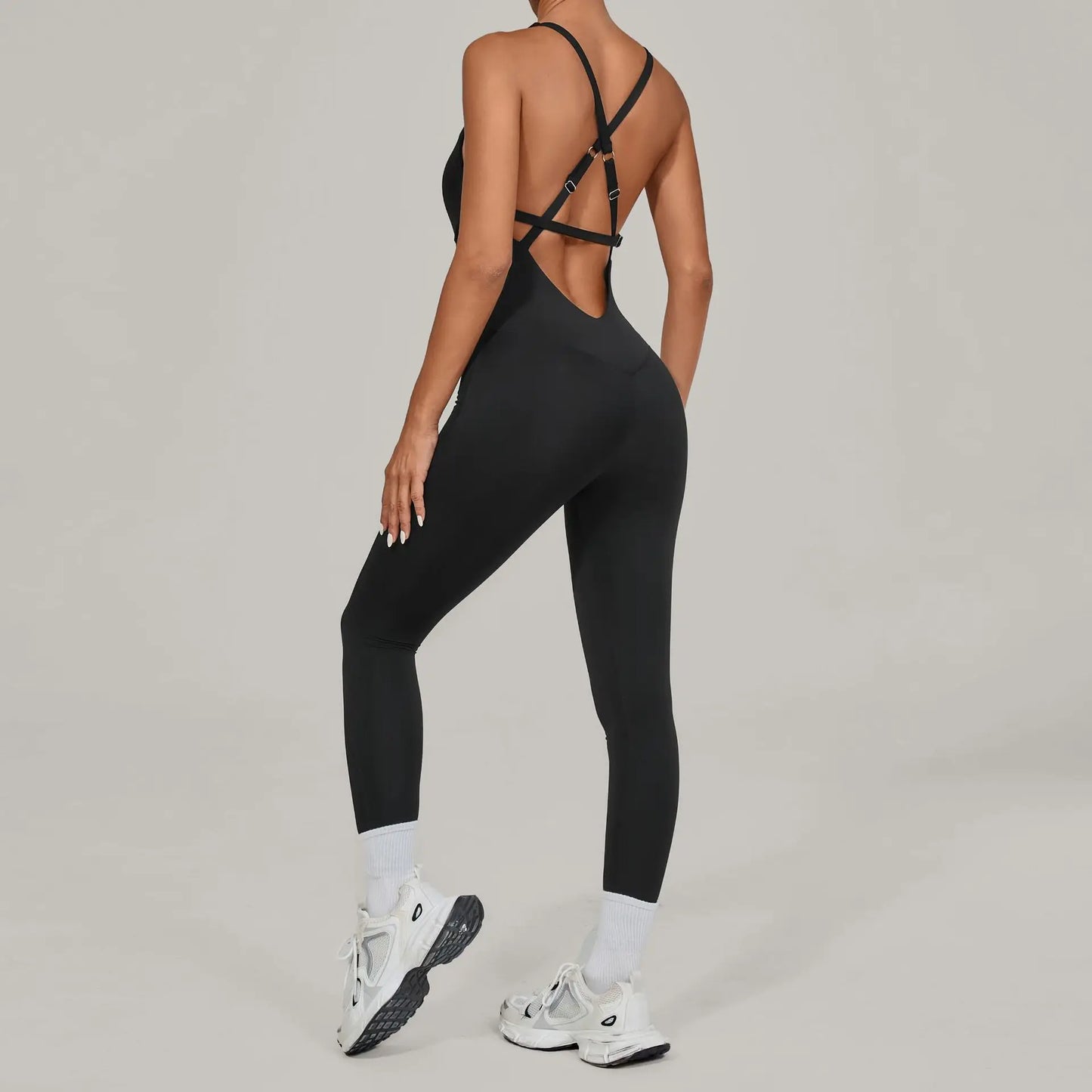 Women Adjustable Shoulder Straps Yoga Jumpsuit Dance-Inspired Backless Bodysuit Woman Tight-Fitting Workout Fitness One-Piece