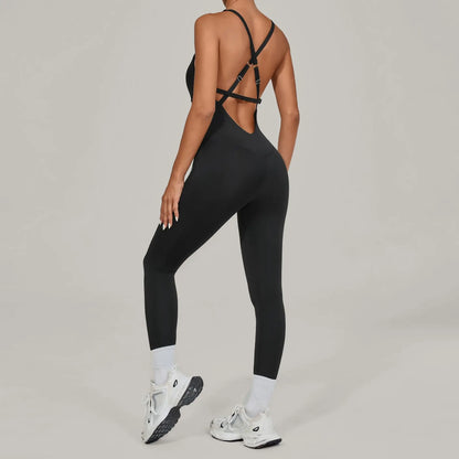Women Adjustable Shoulder Straps Yoga Jumpsuit Dance-Inspired Backless Bodysuit Woman Tight-Fitting Workout Fitness One-Piece