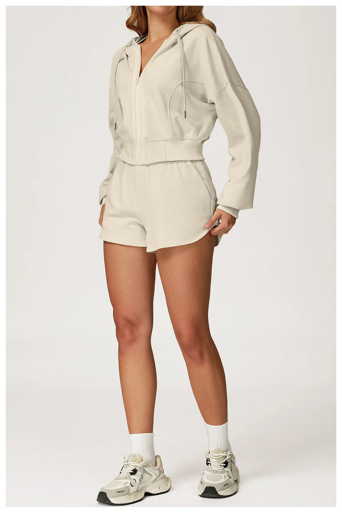 Winter 2-piece Sports Hoodie Set Women's Tracksuit Zipper Loose Long Sleeved Hooded Slimming Yoga Pants Set Running Fitness Set