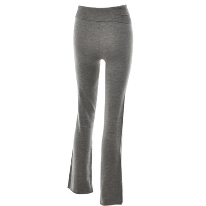 Ribbed Knit Tracksuit – Slim Hooded Crop Top & High-Waist Flare Pants (2-Piece Set)