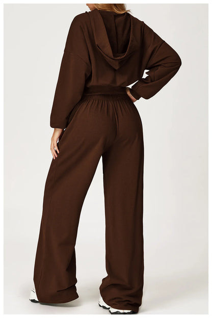 Winter 2-piece Sports Hoodie Set Women's Tracksuit Zipper Loose Long Sleeved Hooded Slimming Yoga Pants Set Running Fitness Set