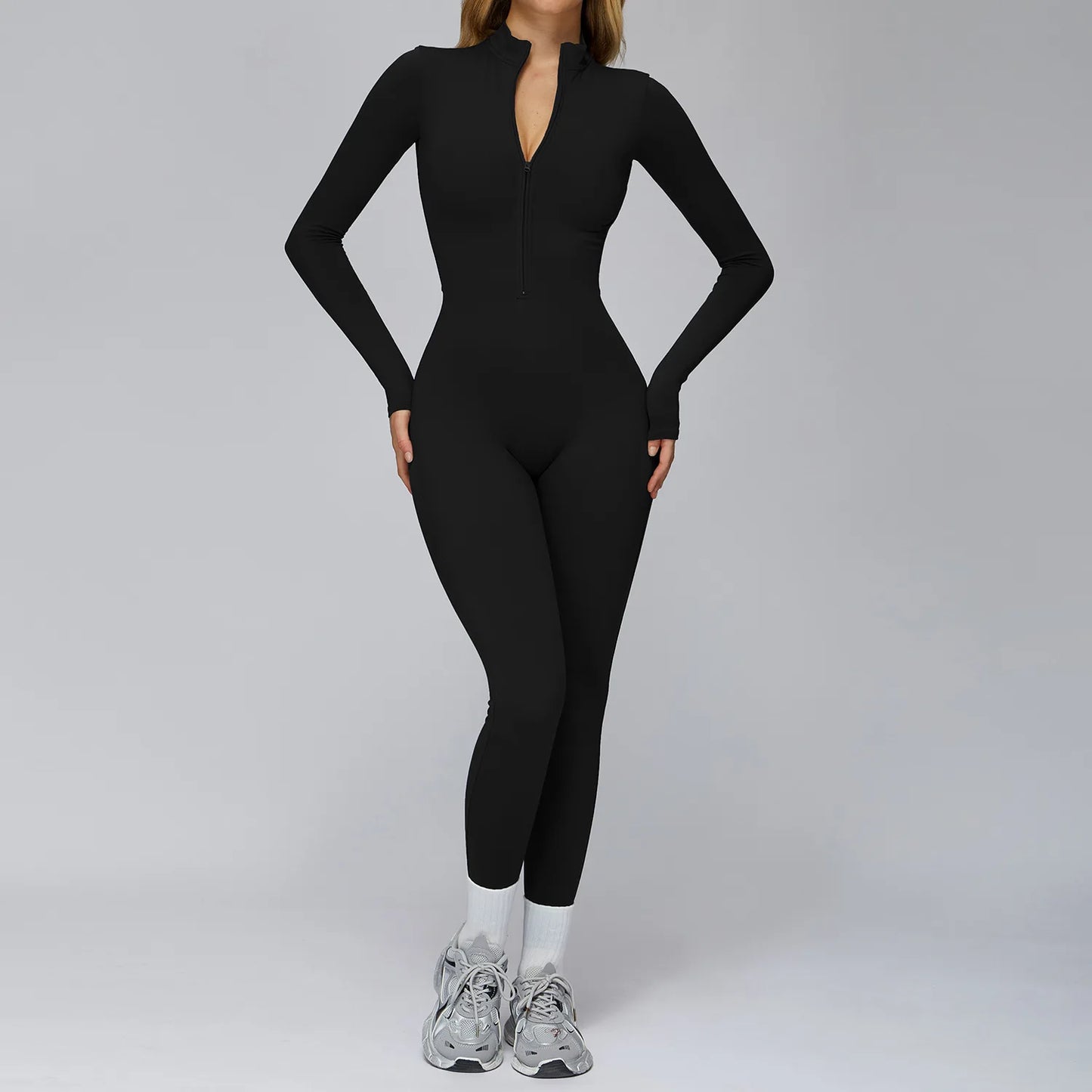 Women's Autumn/Winter Fitness Jumpsuit Tight-Fitting Fleece-Lined Yoga Jumpsuit Outdoor Thermal Jumpsuit Running & Fitness Wear