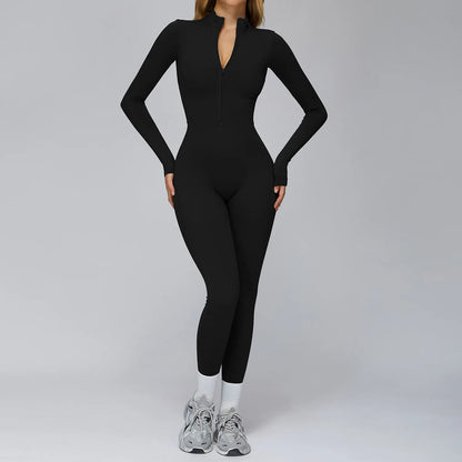 Women's Autumn/Winter Fitness Jumpsuit Tight-Fitting Fleece-Lined Yoga Jumpsuit Outdoor Thermal Jumpsuit Running & Fitness Wear