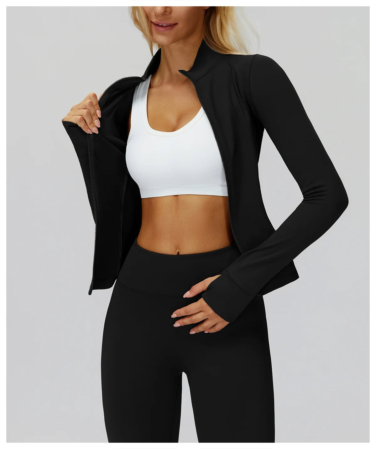 2Pcs Women's Long Sleeve Sports Jacket Zipper Gym Suit Outdoor Sportswear Yoga Workout Two-Piece Fitness Set Female Outfit