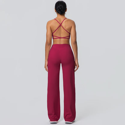 Backless Cross Bra Wide Leg Pants Sports Set