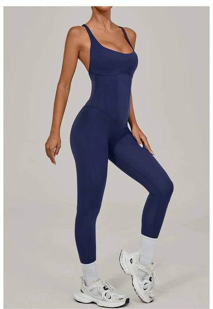 Women Adjustable Shoulder Straps Yoga Jumpsuit Dance-Inspired Backless Bodysuit Woman Tight-Fitting Workout Fitness One-Piece