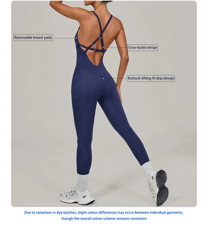 Women Adjustable Shoulder Straps Yoga Jumpsuit Dance-Inspired Backless Bodysuit Woman Tight-Fitting Workout Fitness One-Piece