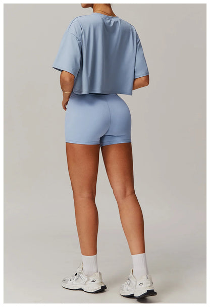 Loose Yoga Top Women Short Sleeve Gym Top Quick Dry Running Sports Shirt Fitness Woman Athletic Cropped Tops Push Up Active Wear