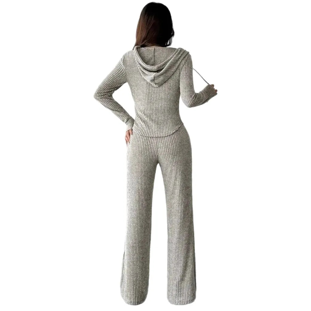 Solid Color Casual Slim Pants Sets For Women 2025 Elegant Autumn Women's Two Pieces Suit Full Trouser Set Female Outfit Clothes