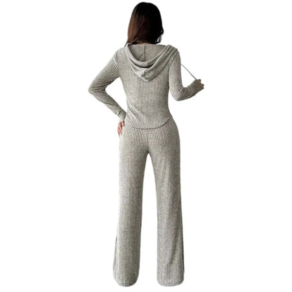 Solid Color Casual Slim Pants Sets For Women 2025 Elegant Autumn Women's Two Pieces Suit Full Trouser Set Female Outfit Clothes