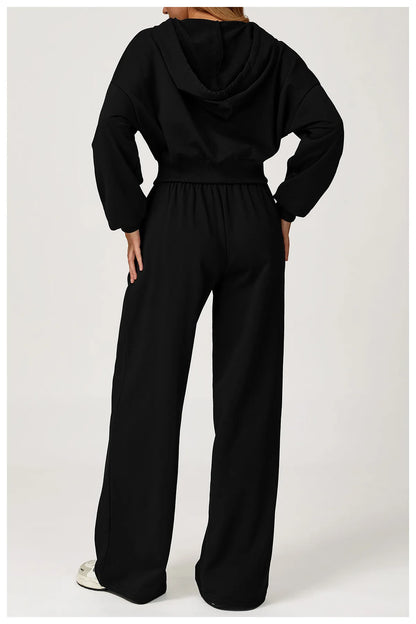 Winter 2-piece Sports Hoodie Set Women's Tracksuit Zipper Loose Long Sleeved Hooded Slimming Yoga Pants Set Running Fitness Set