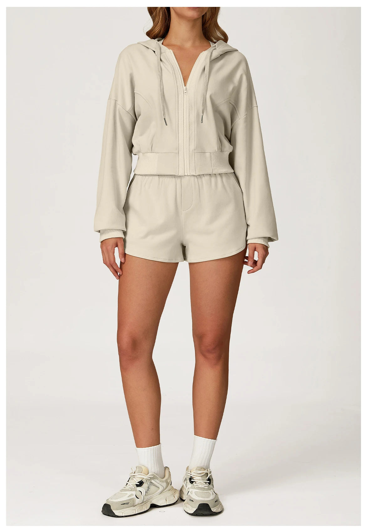 Winter 2-piece Sports Hoodie Set Women's Tracksuit Zipper Loose Long Sleeved Hooded Slimming Yoga Pants Set Running Fitness Set