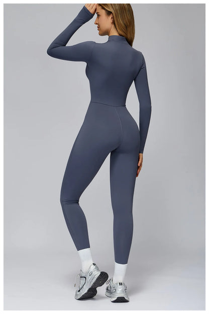 Women's Autumn/Winter Fitness Jumpsuit Tight-Fitting Fleece-Lined Yoga Jumpsuit Outdoor Thermal Jumpsuit Running & Fitness Wear