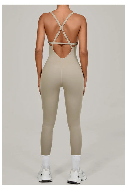 Women Adjustable Shoulder Straps Yoga Jumpsuit Dance-Inspired Backless Bodysuit Woman Tight-Fitting Workout Fitness One-Piece