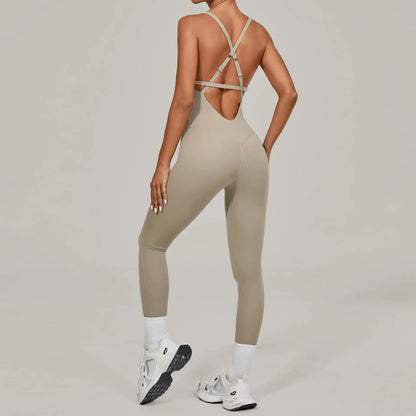 Women Adjustable Shoulder Straps Yoga Jumpsuit Dance-Inspired Backless Bodysuit Woman Tight-Fitting Workout Fitness One-Piece