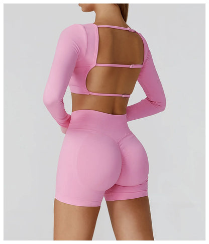 Women’s Seamless Yoga Long Sleeve Top – Running, Gym, Fitness, Workout, Stretch Sports Shirt