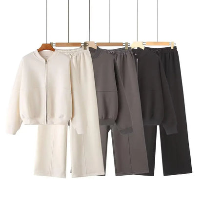 Zipper Pilot Jacket Sweatshirt Style Loose High Waist Fleece Pants Cotton Streetwear Series Women's Fashion Set