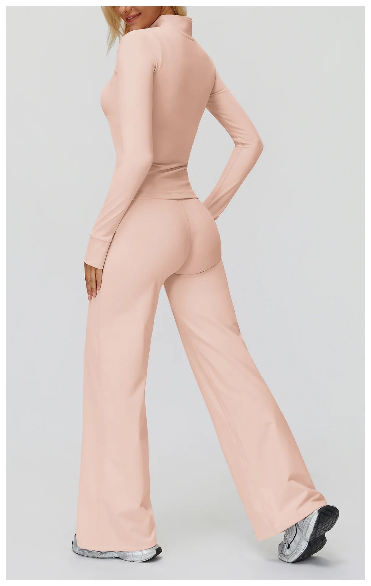 2Pcs Women's Long Sleeve Sports Jacket Zipper Gym Suit Outdoor Sportswear Yoga Workout Two-Piece Fitness Set Female Outfit