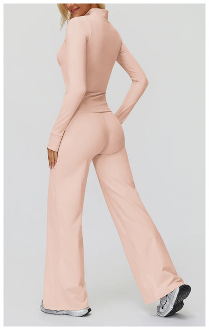 2Pcs Women's Long Sleeve Sports Jacket Zipper Gym Suit Outdoor Sportswear Yoga Workout Two-Piece Fitness Set Female Outfit