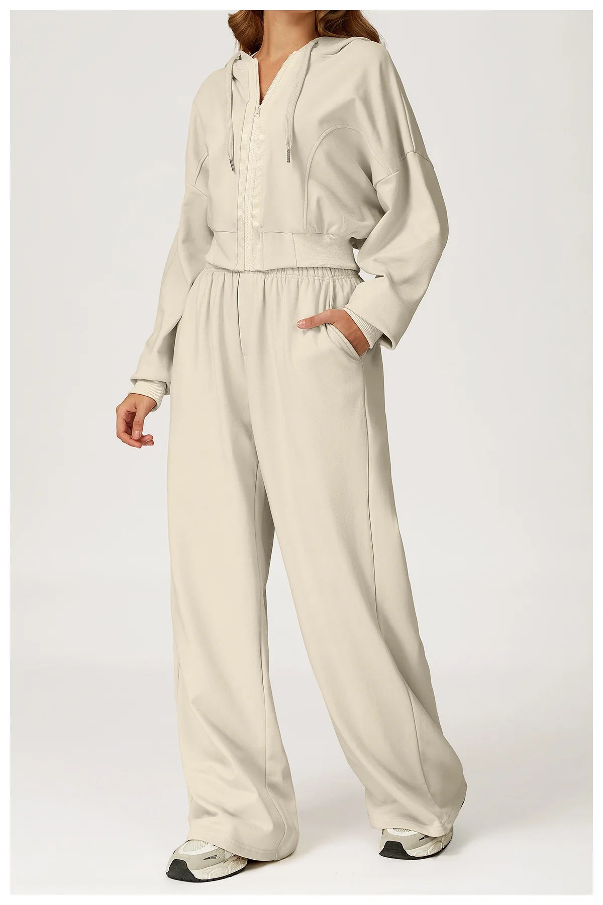 Winter 2-piece Sports Hoodie Set Women's Tracksuit Zipper Loose Long Sleeved Hooded Slimming Yoga Pants Set Running Fitness Set