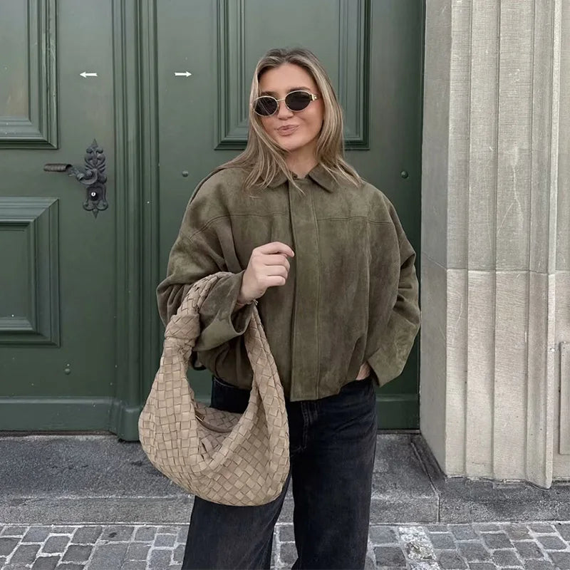 Turn-Down Collar Bomber Jackets Chic Top