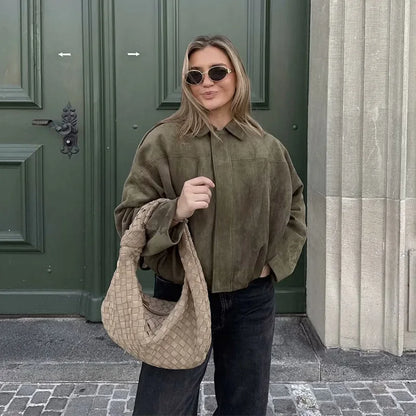 Turn-Down Collar Bomber Jackets Chic Top