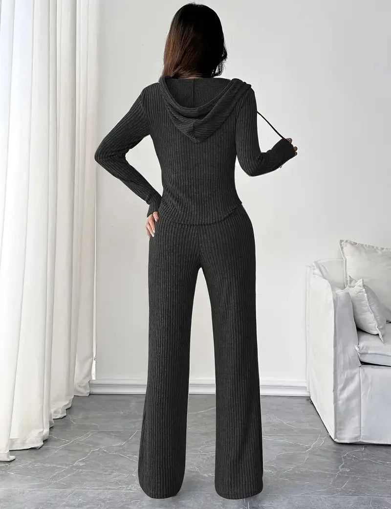 Solid Color Casual Slim Pants Sets For Women 2025 Elegant Autumn Women's Two Pieces Suit Full Trouser Set Female Outfit Clothes