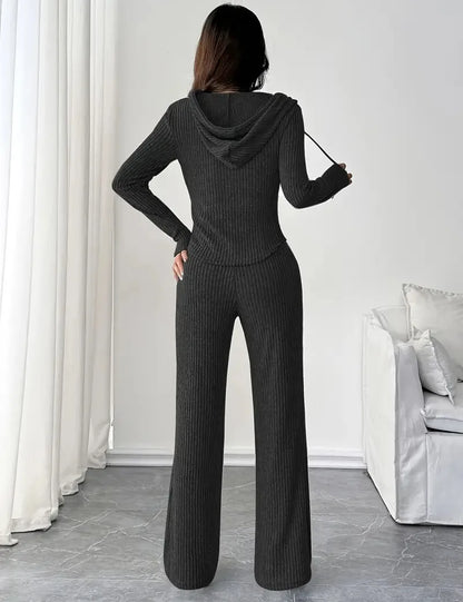 Solid Color Casual Slim Pants Sets For Women 2025 Elegant Autumn Women's Two Pieces Suit Full Trouser Set Female Outfit Clothes