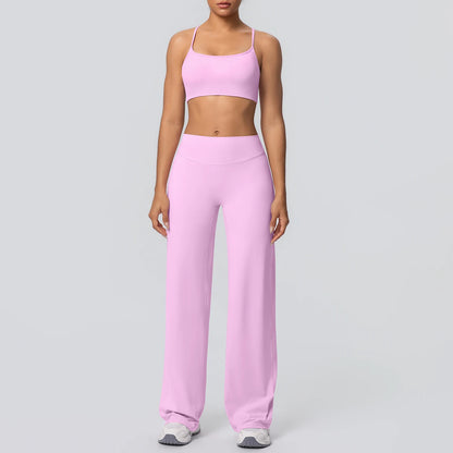 Backless Cross Bra Wide Leg Pants Sports Set