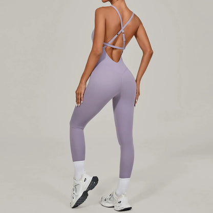Women Adjustable Shoulder Straps Yoga Jumpsuit Dance-Inspired Backless Bodysuit Woman Tight-Fitting Workout Fitness One-Piece