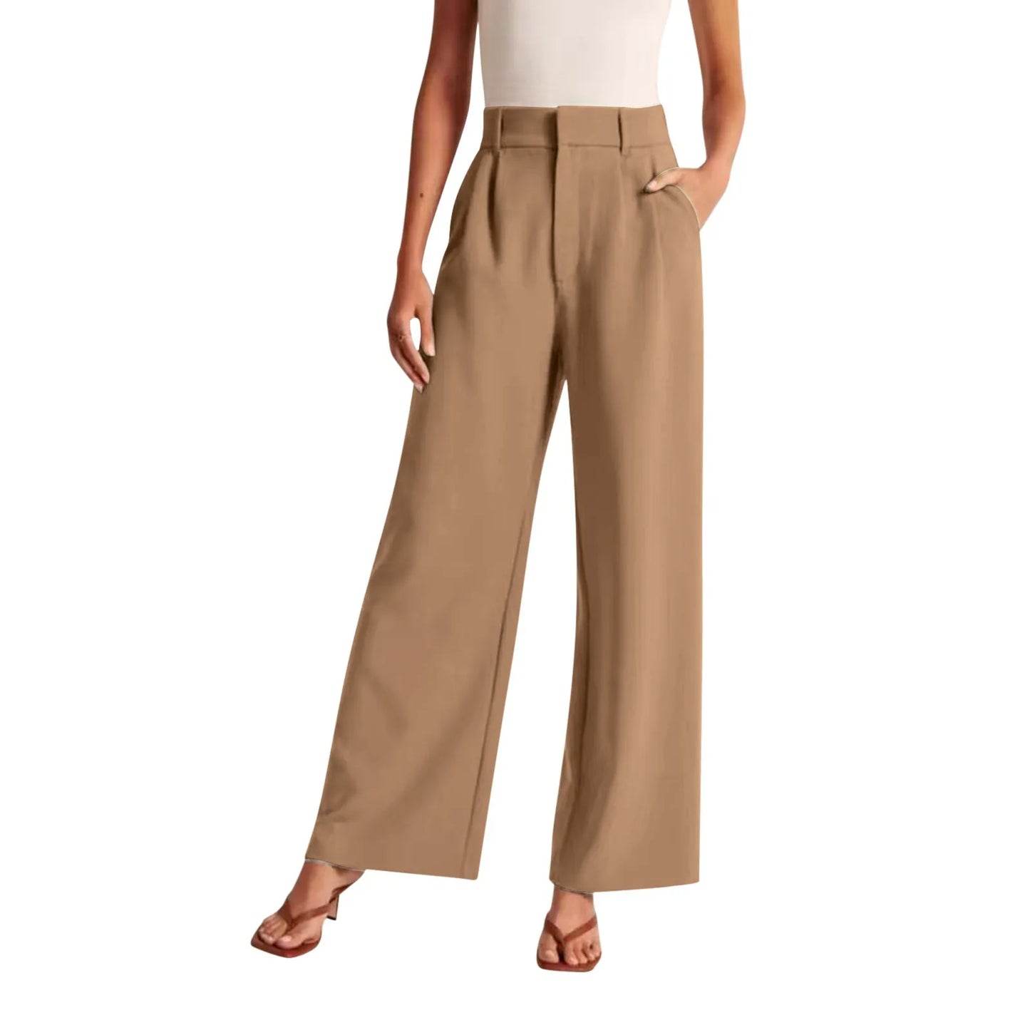 Solid Wide Leg Pants For Women High Waisted Work Business Dress Pants Casual Long Suit Straight Trousers Office Lady Linen Pants