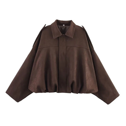 Turn-Down Collar Bomber Jackets Chic Top