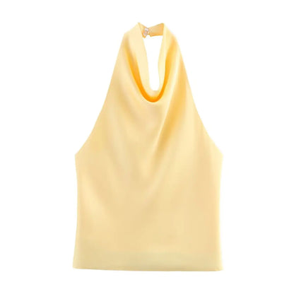 2026 Halter Tops For Women Satin Backless Short Top Female Summer Beach Top Woman off Shoulder Camisole Top Women